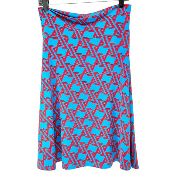 LuLaRoe Azure Skirt Womens M Blue and Red Geometric Print Fun Sassy Comfortable - Picture 1 of 7